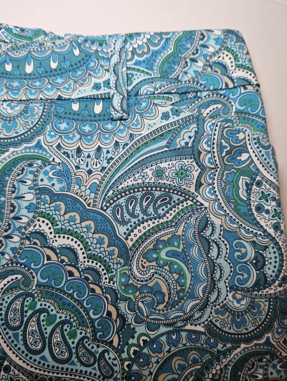 Talbots Womens Casual Pants Size 14 W Blue Paisley Cotton Cropped - Picture 4 of 10